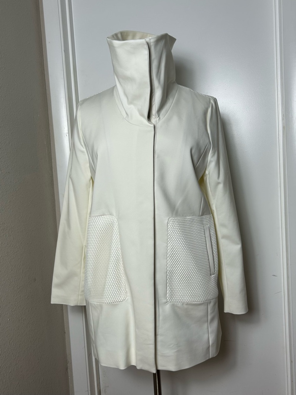 Elie Tahari Ivory High-Neck Trench Coat